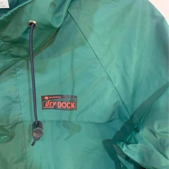 WETSKINS dry dock raincoat. Hooded with brim. Green/navy. Size small (me… - Picture 2 of 10
